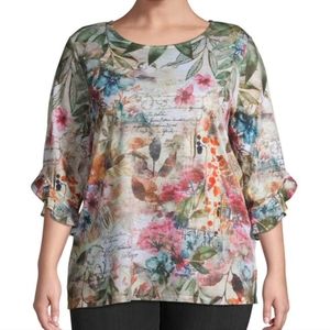 Time And True Woman Medium Shirt Pull On Short Flutter Sleeve Silver Rhi…